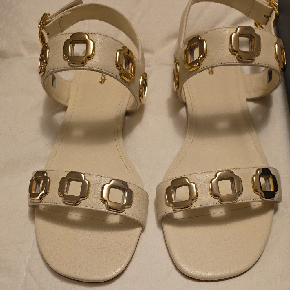 Larroude Milan Cream and Gold Sandals